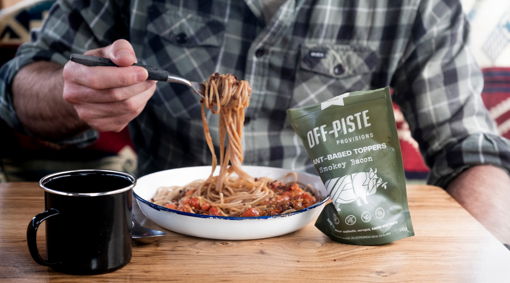 Recipe: Adventure-Approved Bolognese with Off-Piste Provisions Smokey Bacon Toppers